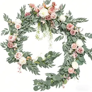 Forest Style Rose Artificial Flower Vine, Eucalyptus Leaf Wedding Arch Decoration, Floral Garland for Events and Home Decor