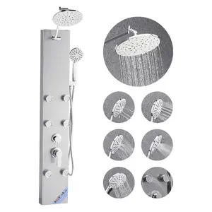 VEVOR Shower Panel Tower System with Rainfall Shower Head, LED, 49 in Brushed Stainless Steel Shower Column, 4-Function Faucet, Wall-Mount Rain Massage System with 6 Body Jets, Handheld, and Tub SpoutVEVOR Super Brand Day