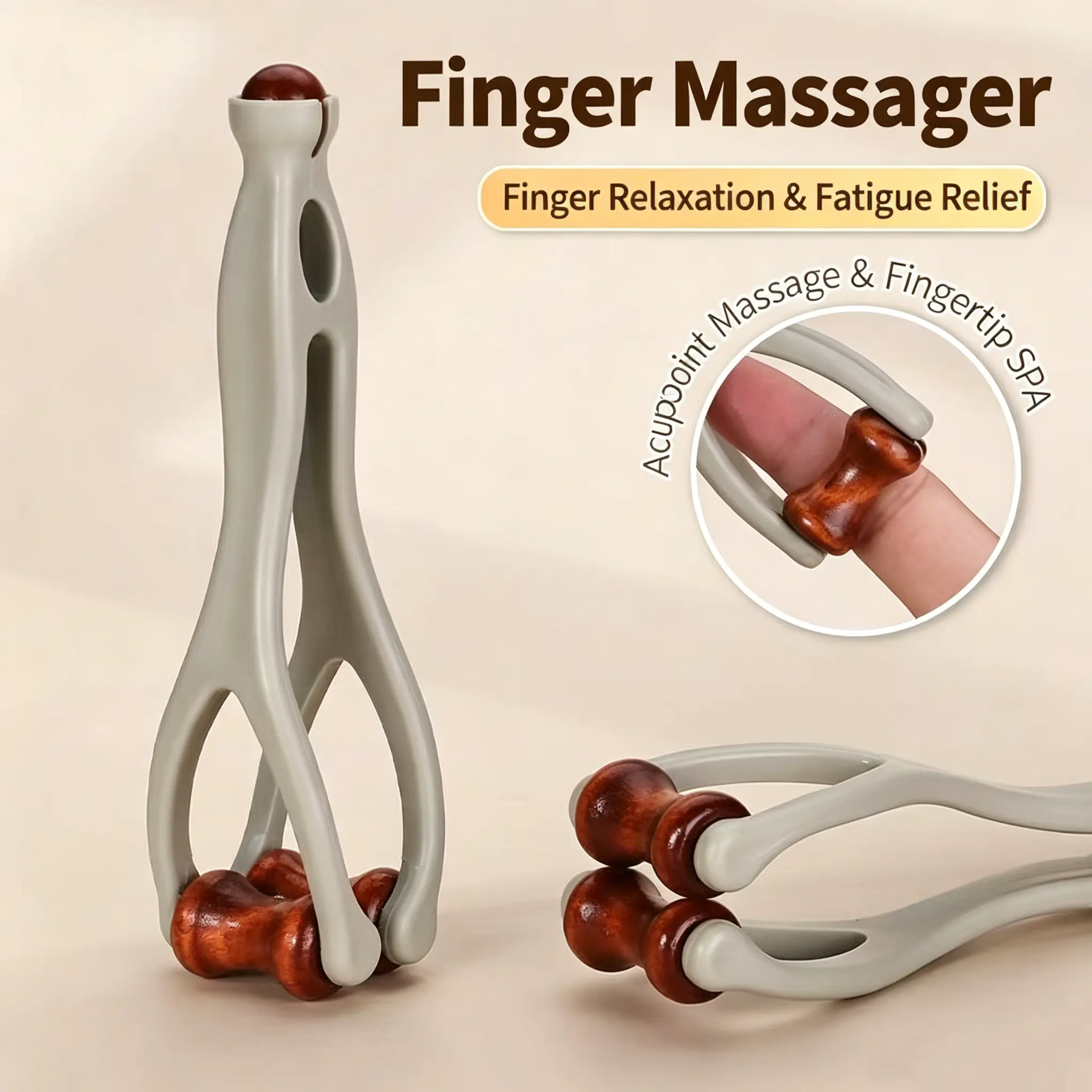 Unisex 2-Piece Solid Wood Finger Massager Set - Roller Stick Hand Joint Massage Comb, Acupoint Stimulator Tool for Relaxation, Finger Massager【2Pcs】, Two Piece Set