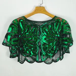 Summer Sequin Bolero Lace Crop Top Women's Floral Beaded Mesh Shawl Cover Up Lightweight Sun Protection Shoulder Wrap for Outdoor Wedding