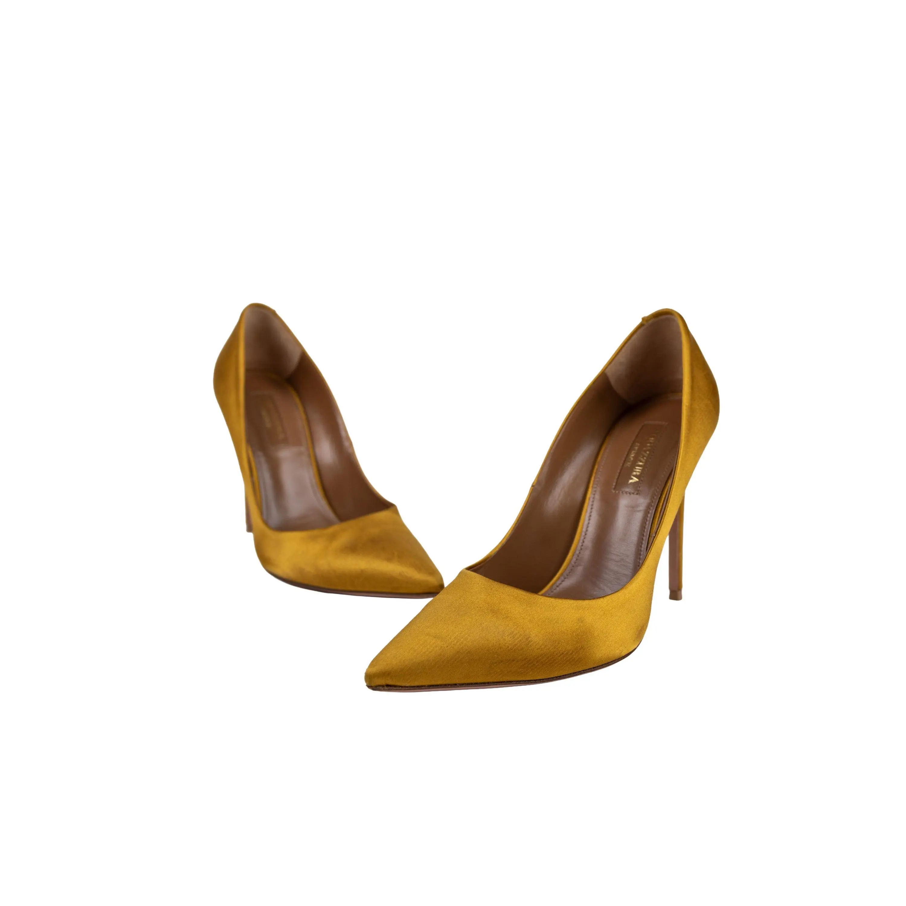 Aquazzura Yellow Satin Pointed Toe Stiletto Pumps Size 37