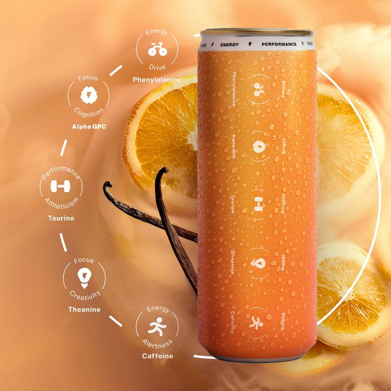 FINNA Vanilla Orange Clean Energy Drink - Lightly Carbonated, 13 Total Ingredients, No Sugars, Less Preservatives