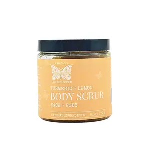 CreA's Love Butter LLC Vegan Turmeric + Lemon Full Body Scrub with Organic Cane Sugar for Silky Smooth Skin 8 oz