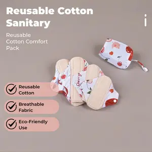 5-piece set of mesh cotton sanitary pads, washable and reusable pads for day and night use, menstrual pads made of pure cotton, breathable, comfortable and environmentally friendly, Absorbent reusable pads