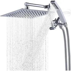 All Metal 10 Inches Rainfall Shower Head with Handheld Spray Combo, 3 Settings Diverter, Adjustable Extension Arm with Lock Joints, 71 Inches Stainless Steel Hose (Chrome)