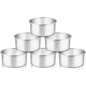 4 Inch Cake Pan, 6 count Layer Baking Round Cake Pans Set Stainless Steel, For Baking Steaming Serving,  & Sturdy, Mirror Finish & Dishwasher Safe