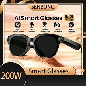 SENBONO Smart Translation Glasses — AI Voice & Video Recording, Music Playback, Wireless Headphones — Sports-Style AI Translation Glasses