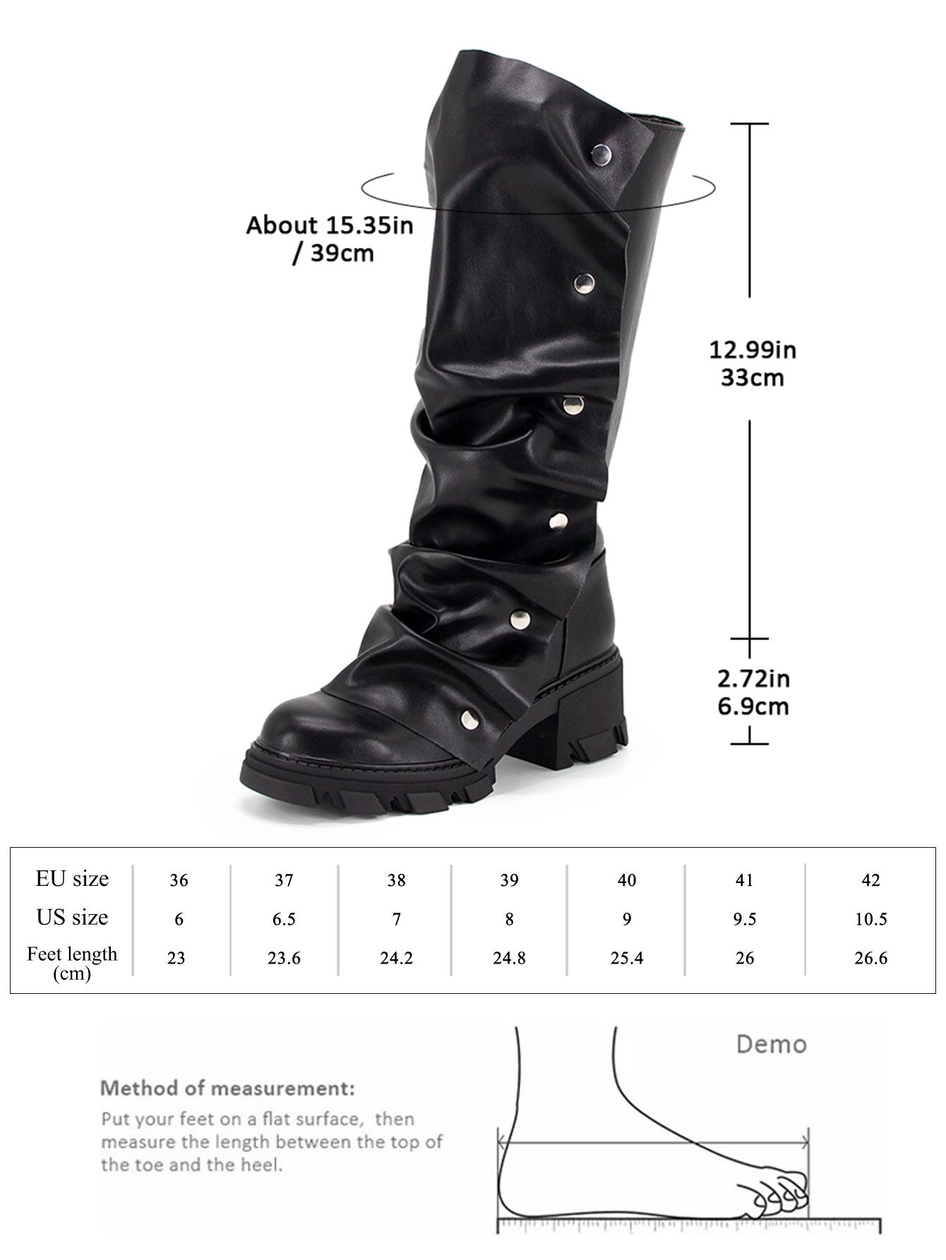 GOGD Women's Detachable Snap Off Slouchy Boots Fold Over Knee High Mid Calf Ruched Platform Chunky Block Heel Round Toe Wide Calf Boots Girl Walking Shoes Footwear