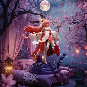 Eastern Fantasy Temple Style Female Character Gk Figure, Fox Element Pose, Mystical Atmosphere, Detailed Carving, Collectible Model Display