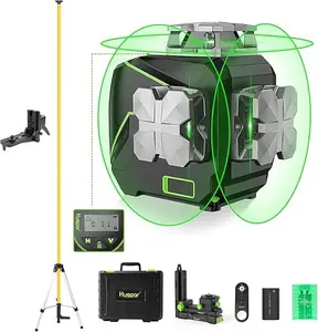 Huepar 12 Lines 3D Self-Leveling Laser Level with 12 Feet Telescoping Pole, LCD Screen 3x360 Bluetooth Connected Green Beam Cross Line Level Tool -Remote Control&Hard Carry Case S03CG & LP36