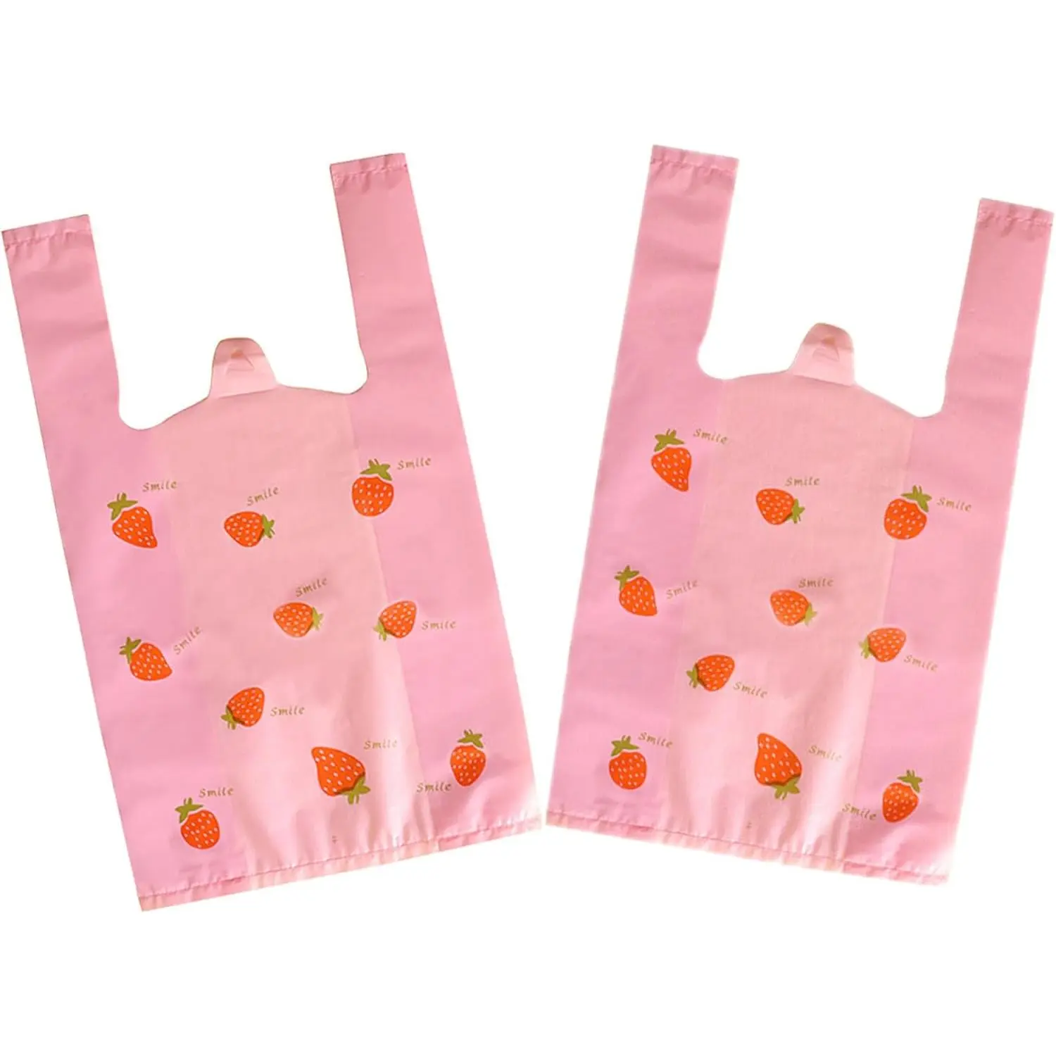 Strawberry Plastic Bags 50 Count, Grocery, Restaurant Convenience Store with Handles -  Strawberry Print, 7.8x13.8inch