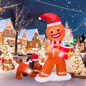 PTS 5FT Inflatable Gingerbread Man with Dog Outdoor Christmas Decorations Built-in LED Lights Waterproof Lightweight Set for Indoor Lawn Garden Festive Joyful Display
