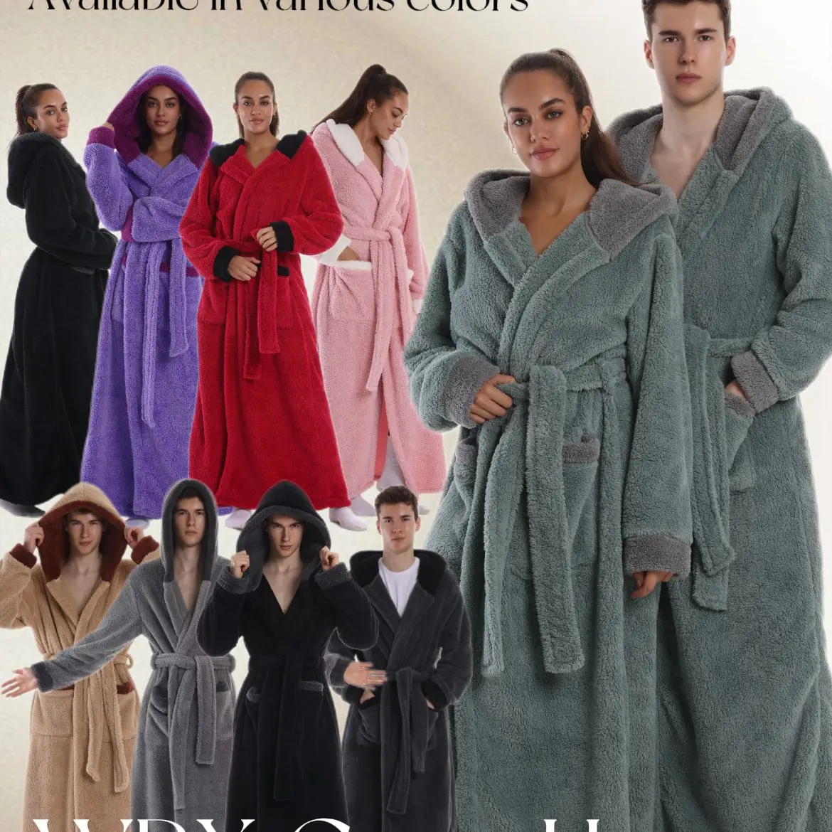 Elegant Hooded Coral Fleece Bathrobe, Thickened Long Sleeve, Fall Winter Warm Home Wear, Pockets and Belt Included
