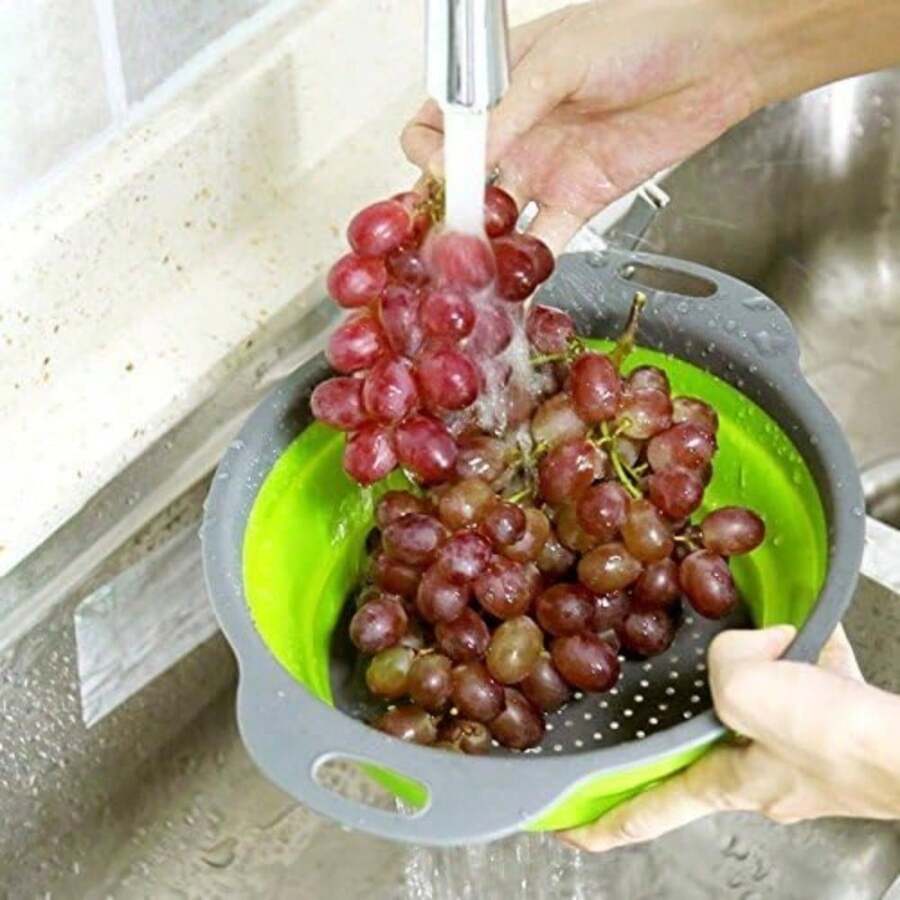 Collapsible Silicone Colander (Green) - Easy Storage, Ideal For Draining Pasta, Veggies & Fruits, Also Works As A Fruit/Berry Bowl, Must-Have For Campers