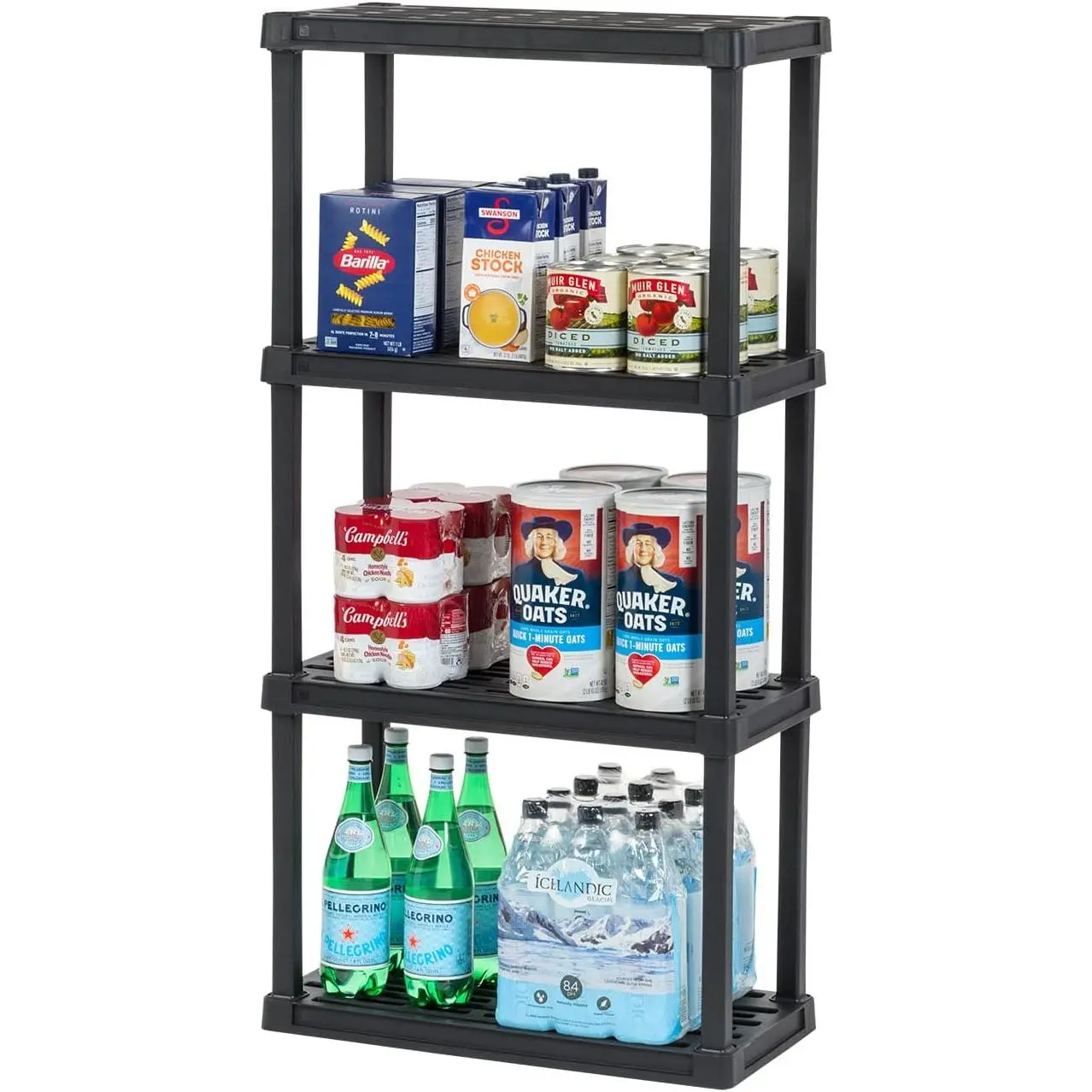 4-Tier Heavy Duty Plastic Shelving Unit, 48" Tall - 40lbs per Shelf, Modular Garage Rack Storage Organizer for Home, Basement, Laundry & Utility Room, 12"D x 24"W x 48"H - Black