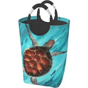 Sea Turtle Laundry Basket Watercolor Turtles 50L Large Collapsible Laundry Hamper Bag Colorful Animal Clothes Hampers with Handles For Dorm