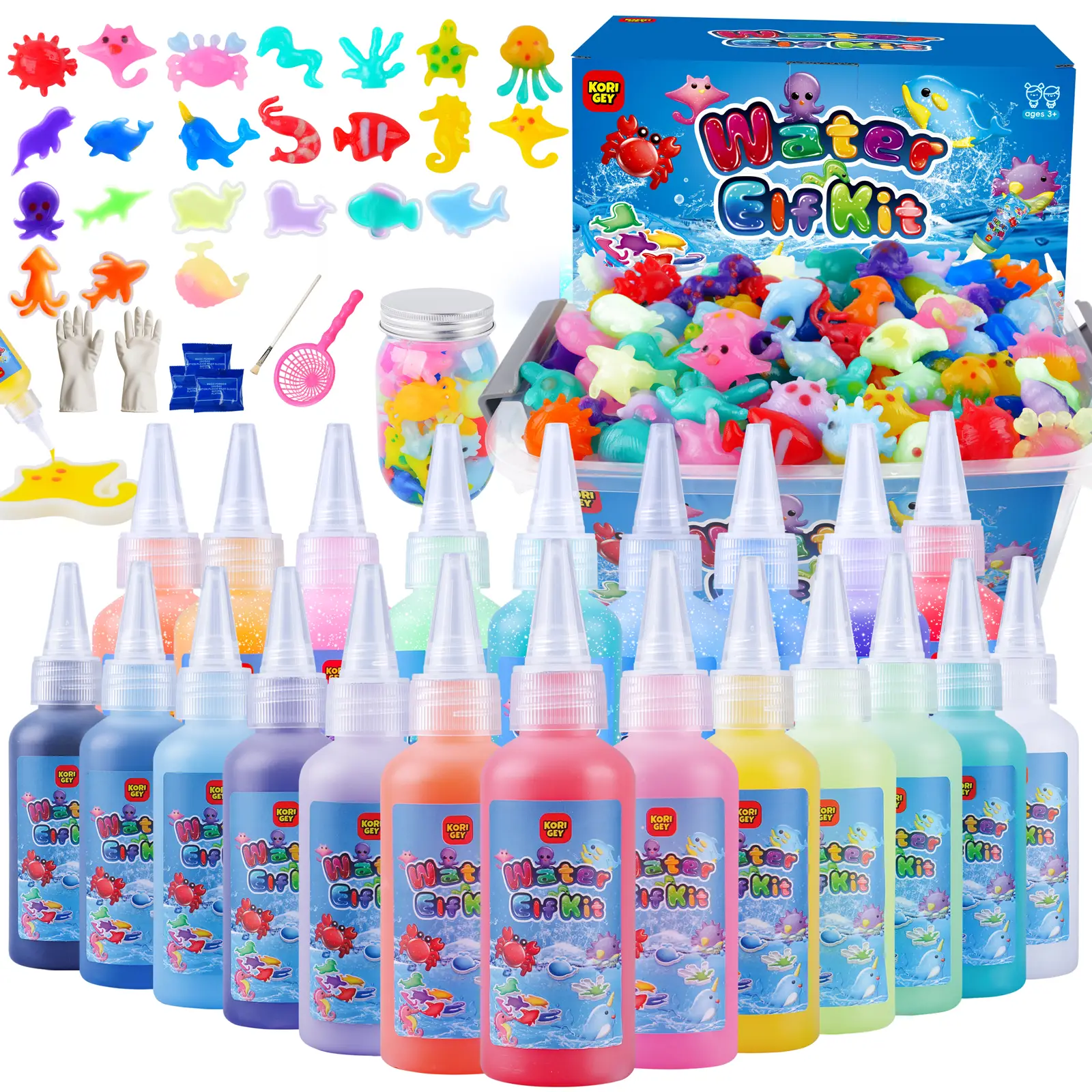 Magic Water Elf Toy Kit,Aqua Fairy Water Gel Kit-20 Magic Gels&10 Molds-Make Your Own Water Pets&Squishy Toys,Fun Summer DIY Craft Kit,Birthday Gifts&