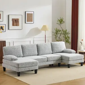 U-Shaped Sectional Sofa Set with Chaise, 4-Seater Blended Chenille Couch for Living Room, Apartment, Easy Assembly Light Gray