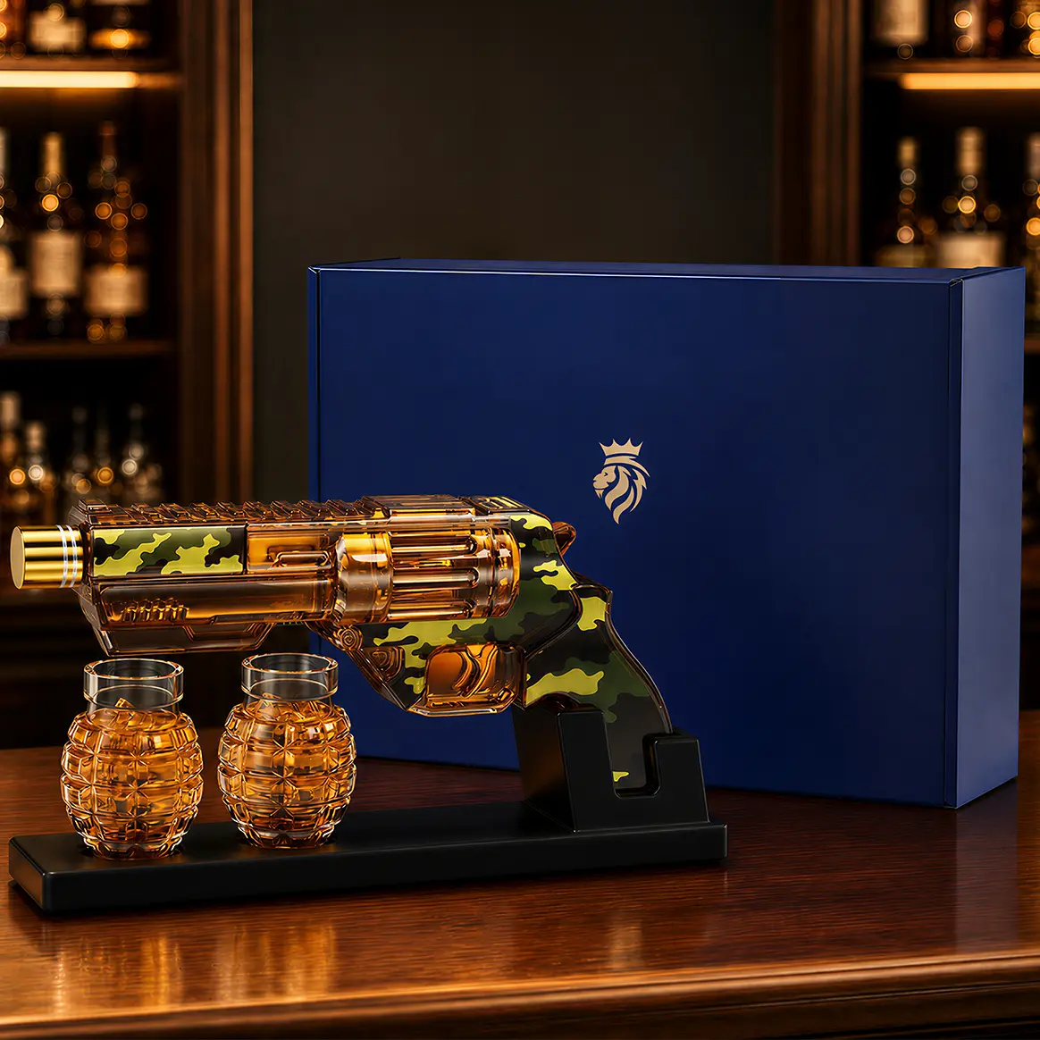 Kollea Camouflage Whiskey Decanter Set with Luxury Gift Box,Grenade Shot Glasses,Man Cave Bar Accessories,12.8oz Glassware,Military Gifts for Father,Brother,Husband,Boyfriend,Anniversary&Birthday&Holiday,Handcrafted Glass,No Alcohol Included,sohochic