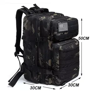 Large Capacity Military Tactical Backpack: Army 3-Day Assault Pack Molle Sports Bags Backpacks for Outdoor Activities With USA Flag Patch