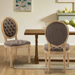 PU Leather Upholstered Dining Chairs French Country Round Back Kitchen Side Chairs with Nailhead Trim and Wood Legs for Dining Room, Kitchen, Restaurant,Set of 2/4