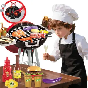 Simulated BBQ Children's Interactive Kitchen Toy Grill Set with Sound and Lighting for Boys and Girls Aged 3+ Safe Imaginative Play Cooking Game Wooden