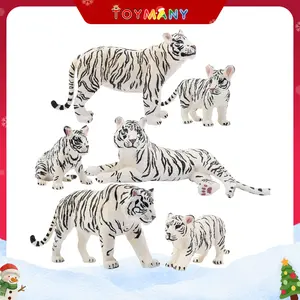 Toymany 6PCS Realistic White Tigers Figurines with Tiger Cubs, 2-6" Jungle Animals Figures Family Set Includes Baby Tigers, Educational Toy Cake Toppers Christmas Birthday Gift for Kids Toddlers