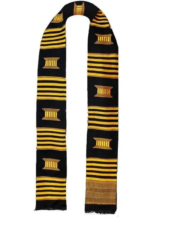 Black and Gold Handwoven Kente Sash - Scarf -DPS250 | African Fashion | Dupsie's