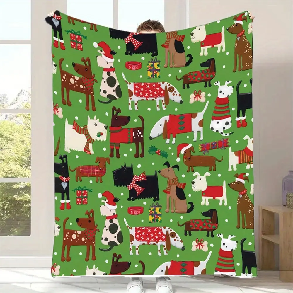 Christmas Dog Blanket, Soft Flannel Throw Blanket with Cute Holiday Dog Pattern Print, Cozy Gift for Dog Moms Pet Lovers Women Men Kids Family, Christmas Home Decor for Bed Couch Sofa, Lightweight Warm Throw