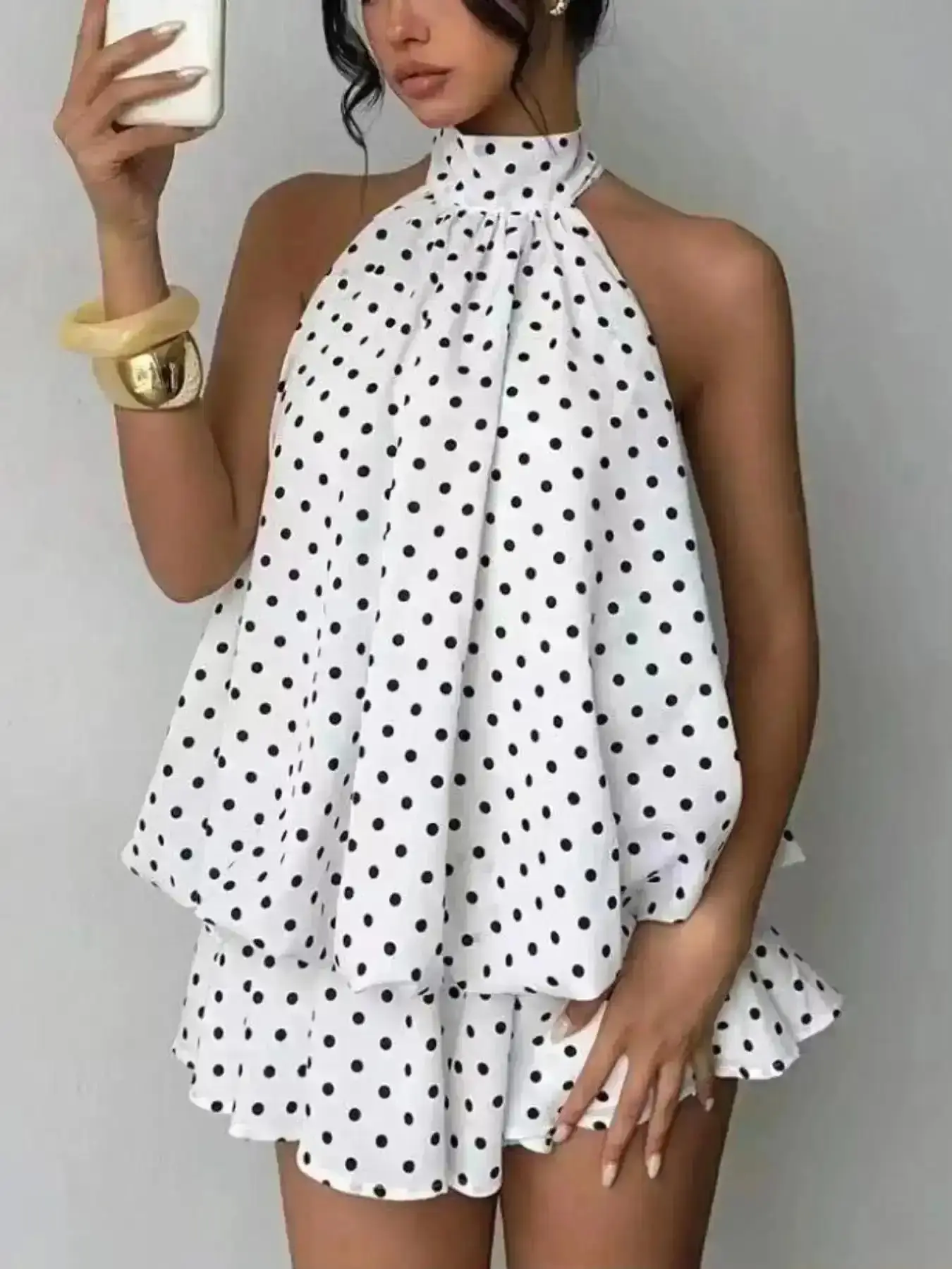 Fashion Women's Simple Solid Backless Halter One-Piece Romper, Elegant Ruffle Design, Perfect for Casual Wear, All Seasons Fashion, Womenswear, Cozy, Every Season, Adjustable, Chic, Lightweight, Contemporary, Bodysuit