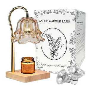 Gold Floral Candle Melting Lamp with Timer Height Adjustable No Flame Wax Warmer Cozy Space Gift for Mom