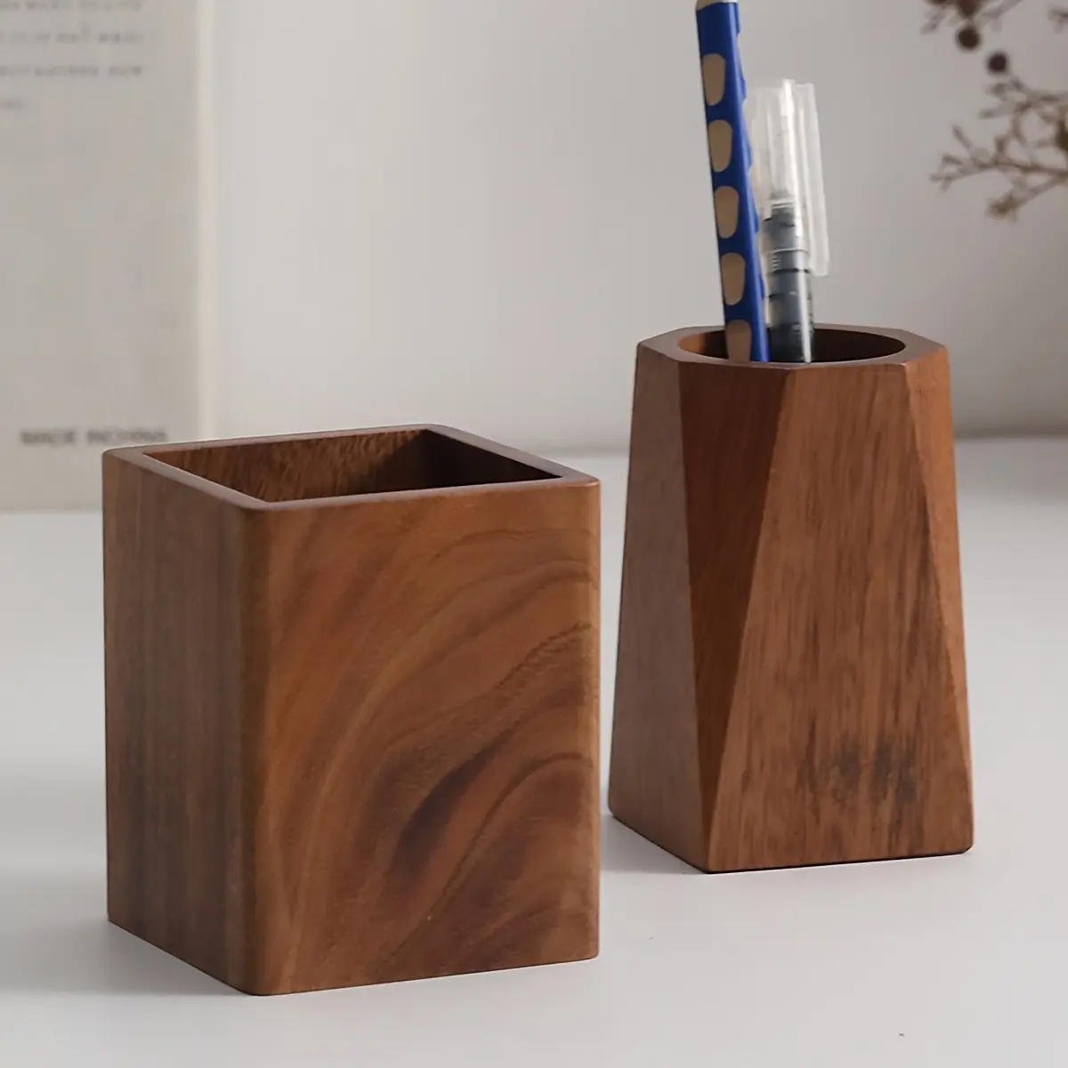 1pc Wooden Pen Holder, Walnut Pen Cup, Office Desk Additions. Pen Storage And Organization, Dual-Purpose Art Supply Pencil Cup, Makeup Brush Storage Holder, Minimalist Vintage Desktop Organizer for Office School Home Supplies