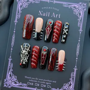 Y2K Vampire Theme Nail Art Stickers, Gothic Style Press-On Nails, Acrylic Fake Nails, Cross, Coffin, Sword & Shield Design, Medium Length, Party & DIY Use