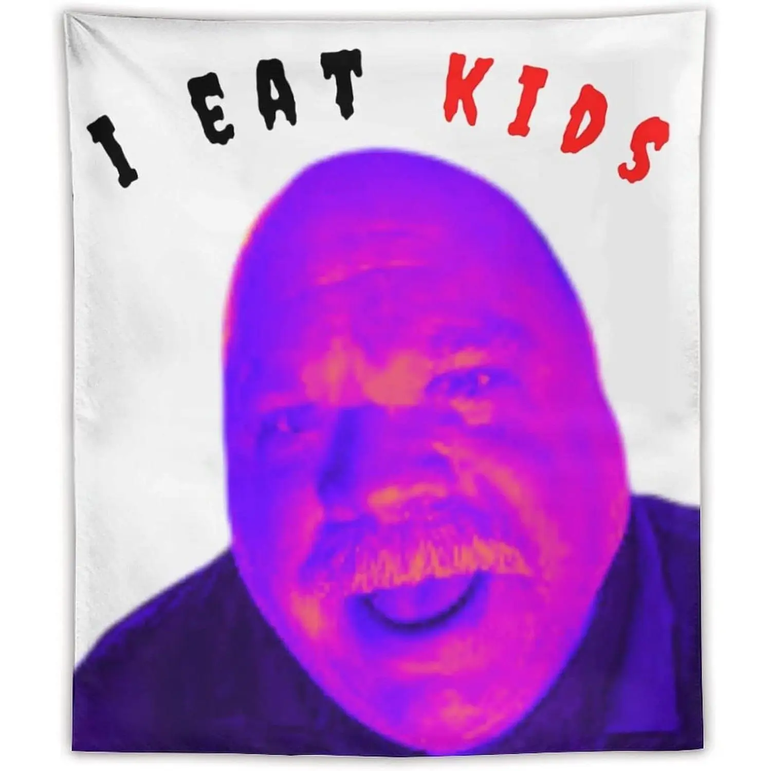 Bertram "I Eat Kids" Print Tapestry, Decorative Funny Meme Wall Hanging, College Dorm Room Decor Gift, Outdoors-Ready Home Decor, 60"x51", Cotton