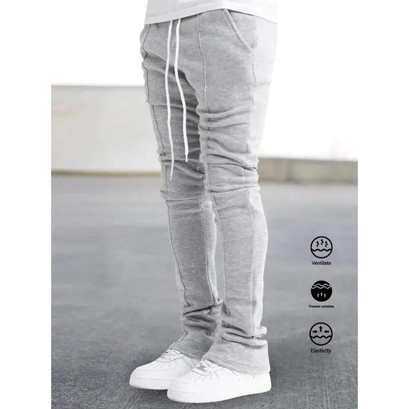Men's Casual Flared Joggers, Stretchy Soft Hip Hop Style Polyester Knit with Cartoon Graphic and Hidden Drawstring, Hidden Drawstring Men's Sports Joggers, High-Stretch Men's Sports Joggers