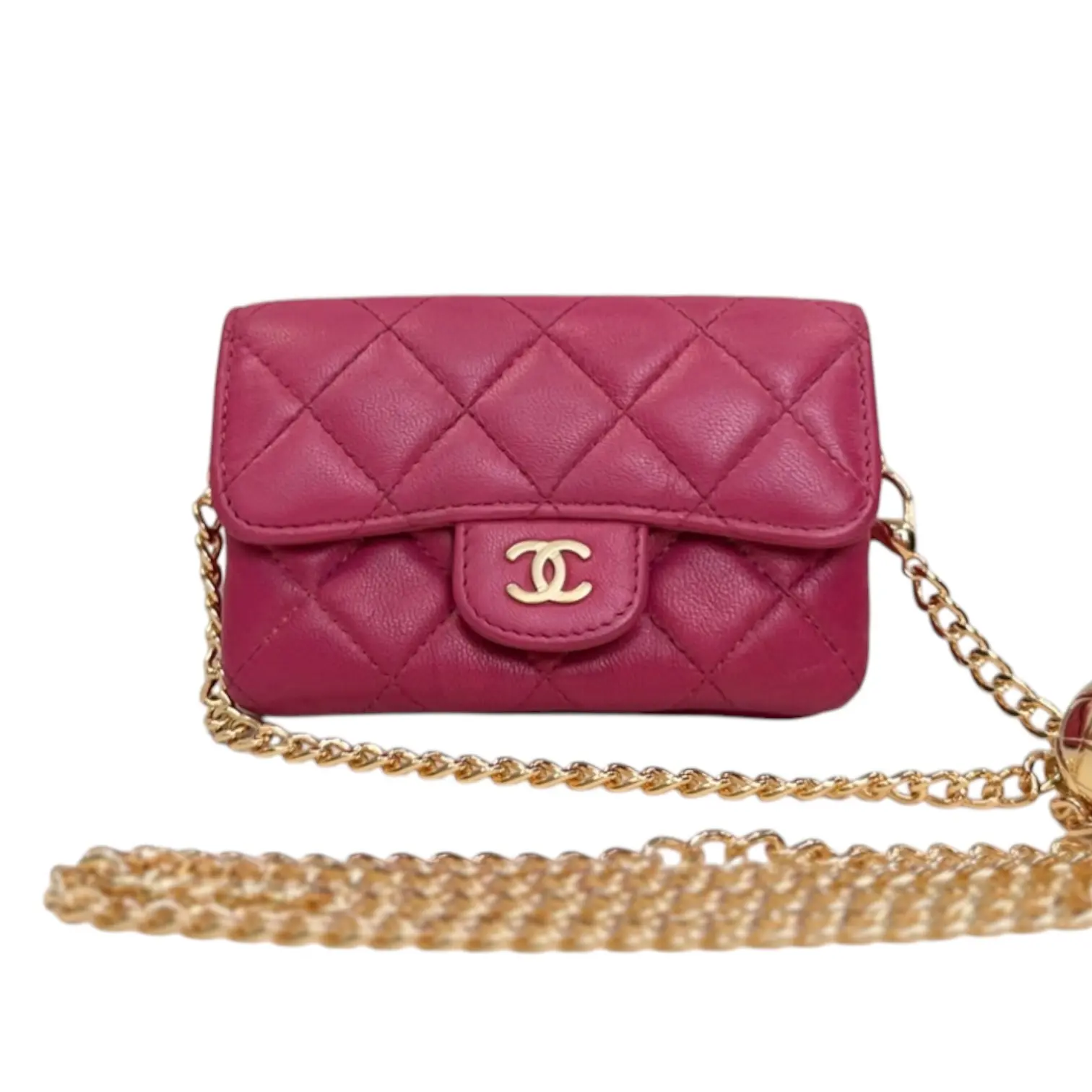Pre-owned CHANEL lambskin Small Leather Goods Pink GHW Compact Wallet