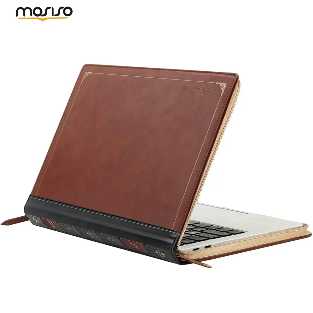 MOSISO Laptop Sleeve Case Compatible with MacBook Air 13 inch M4 A3240 M3 A3113 M2 A2681 M1 A2337 A2179 A1932 2025-2018/Pro 13 inch M2 M1 2025-2016, PU Leather Vintage Portfolio Cover, Brown, Commuting, Adults