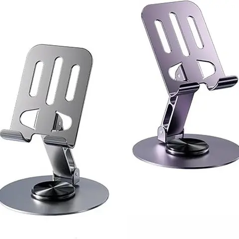 2Pcs  Phone Tablet Holder Metal Phone Stand 360° Rotation All Kinds Cellphone Foldable  Office Desk Adjustable Portable for Travel