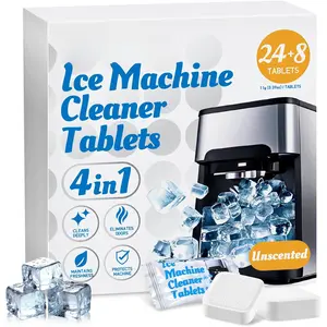 Ice Machine Cleaner Tablets Descaler (32 Pack) - Nickel-Safe Countertop Portable Commercial Ice Maker Cleaning - Remove Hard Water Buildup, Odor-Free,  Clear Ice