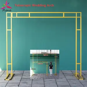 Flone HY505 Telescoping Elevatable Metal Frame 5.8x6.6ft Extend To10x10.9ft Wedding Backdrop Stand Wrought Iron White Gold Square Arch