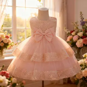 2220 Glamorique Kids Christmas Party Special Occasion Baby Girls Sleeveless Sequin Net Tutu Dress For Baptism 1st Birthday