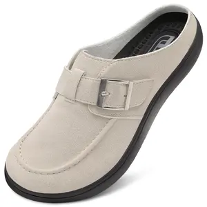 JOINFREE Mens Wide Suede Clogs Diabetic Mules for Swollen Edema Comfort Slip on Clog Slippers Zero Drop Potato Shoes with Non-Slip Soles Indoor & Outdoor Use