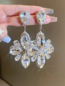 Exaggerated Water Drop Crystal Earrings for Women, Bridal Drop Earrings, Statement Earrings, Perfect for Weddings Parties Holidays, Copper Alloy Chain, All Seasons Wear, Shining Teardrop Earrings