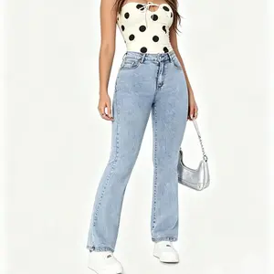 Women's Flare Bell Bottom Jeans High Waisted Wide Leg Bootcut Stretchy Denim Pants Tight Jean Casual Womenswear