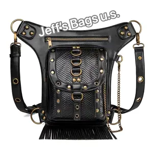 No.5 Punk Vintage Steampunk Waist Bag Fanny Pack Fashion Gothic Leather Shoulder Crossbody Messenger Bags Thigh Leg Hip Holster Purse Travel Pouch Hiking Sport Chain Bags for Women Men