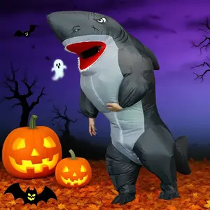 Muscle Shark Polyester Inflatable Costume, No Battery Required, Youth Adult Size Fits 155-190cm, Includes Fan & Box, Halloween Cosplay Party Use