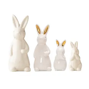 Rabbit-shaped home decor, adorned with white gold ears, is a cute ceramic piece perfect for decorating your new home's entrance, perfect for parties and festivals such as Easter, Thanksgiving, and Christmas, Decor Figurine