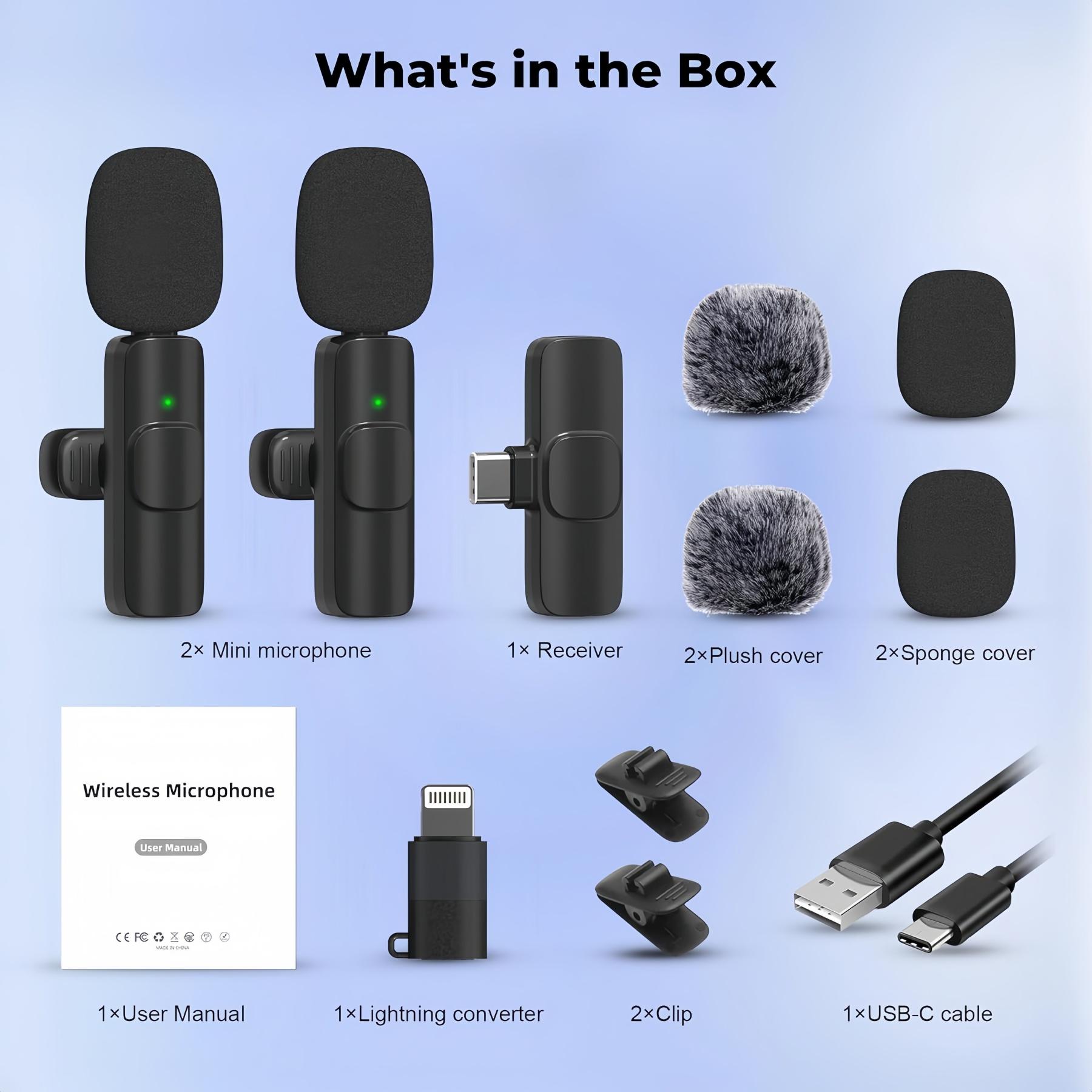 Wireless Mini Microphone for Phone 14 Below-Black Wireless Mini Microphone for iPhone, Android Phone - Lavalier Lapel Mic for Audio Video Recording - Clip on Content Creator Microphones for YouTube Tiktok Podcast Vlogging