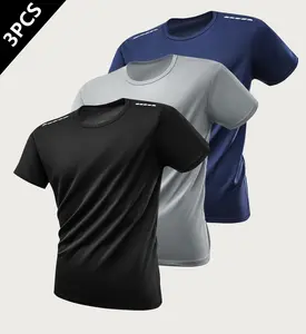 3-Piece men's short-sleeved sports casual top, crew neck T-shirt, running exercise breathable and quick-drying T-shirt, fitness short-sleeved T-shirt fathersdaygift