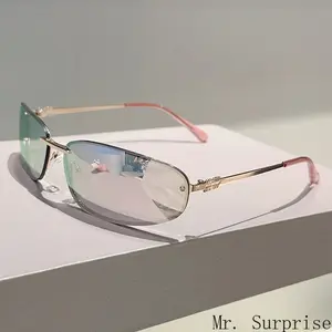 2026 New Arrival Rimless Oval Sunglasses for Women, Luxury Old Money Vintage Eyewear, Fashion Street Shooting Outdoor Styling UV Protection Trendy Sunglasses